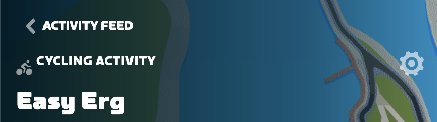 A Zwift activity open on the web, with the gear icon at the top right of the header image.