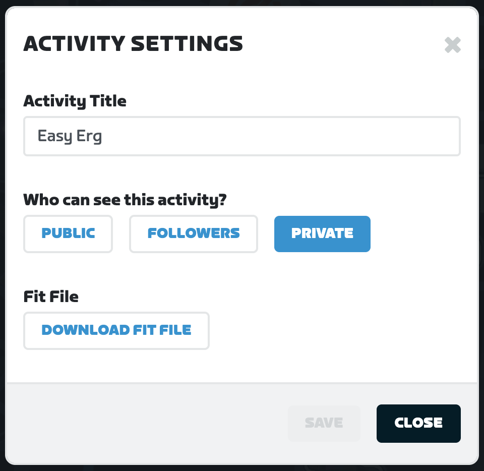 The Zwift ACTIVITY SETTINGS box, with a Fit File section whose button reads DOWNLOAD FIT FILE.